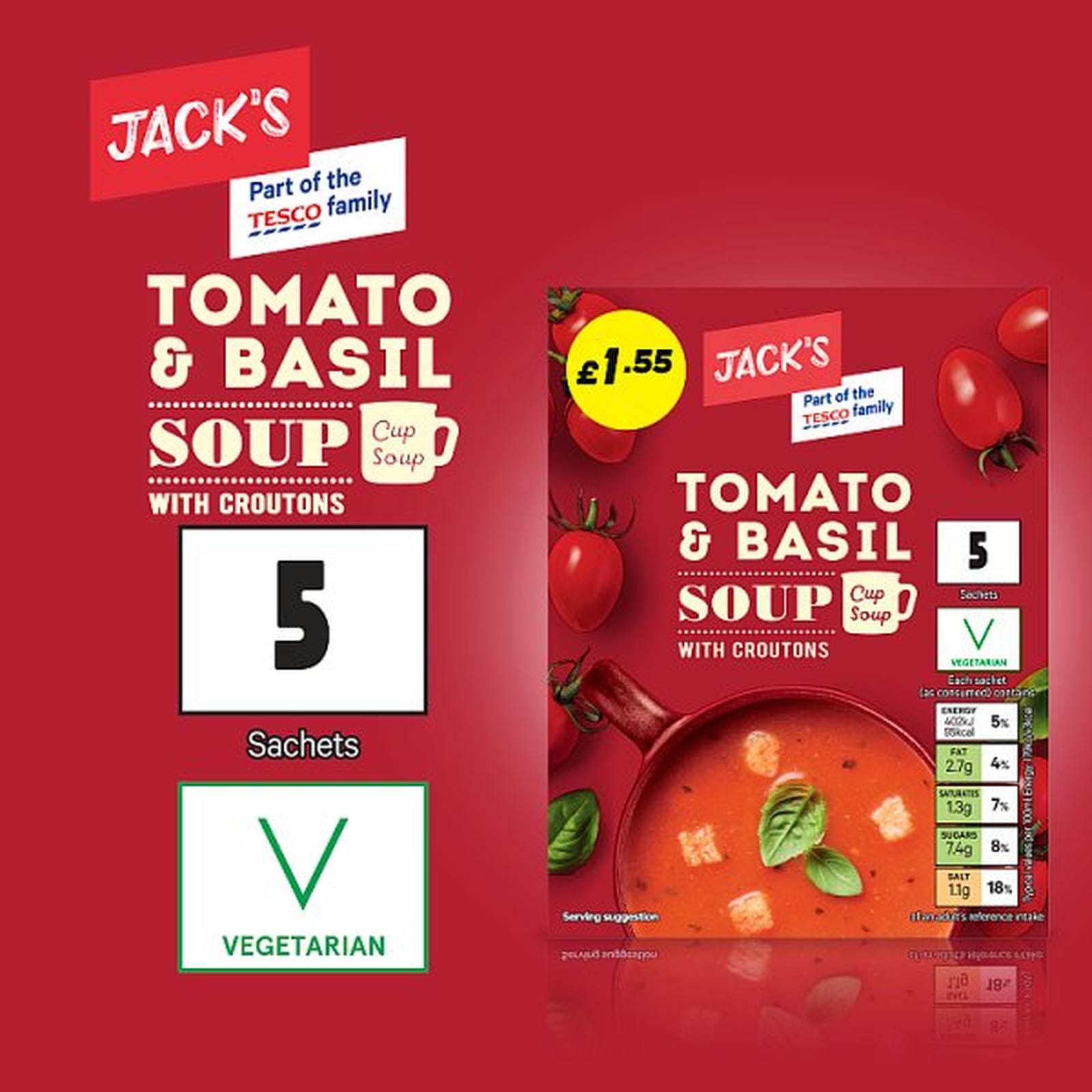 Jack's Tomato & Basil Soup with Croutons 5 x 24g (120g)