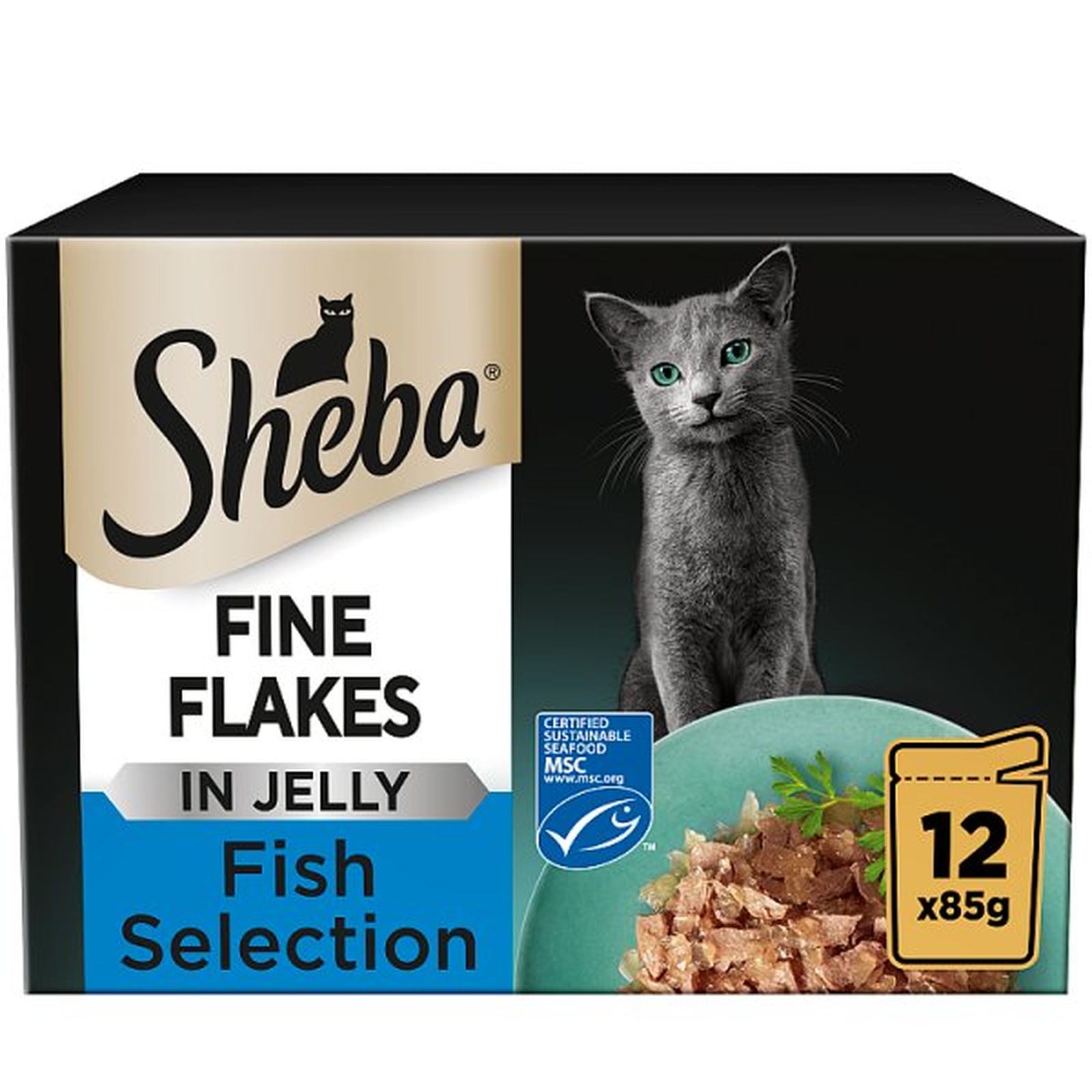 SHEBA® Fine Flakes Adult Wet Cat Food Fish Selection in Jelly 12 x 85g Pouch