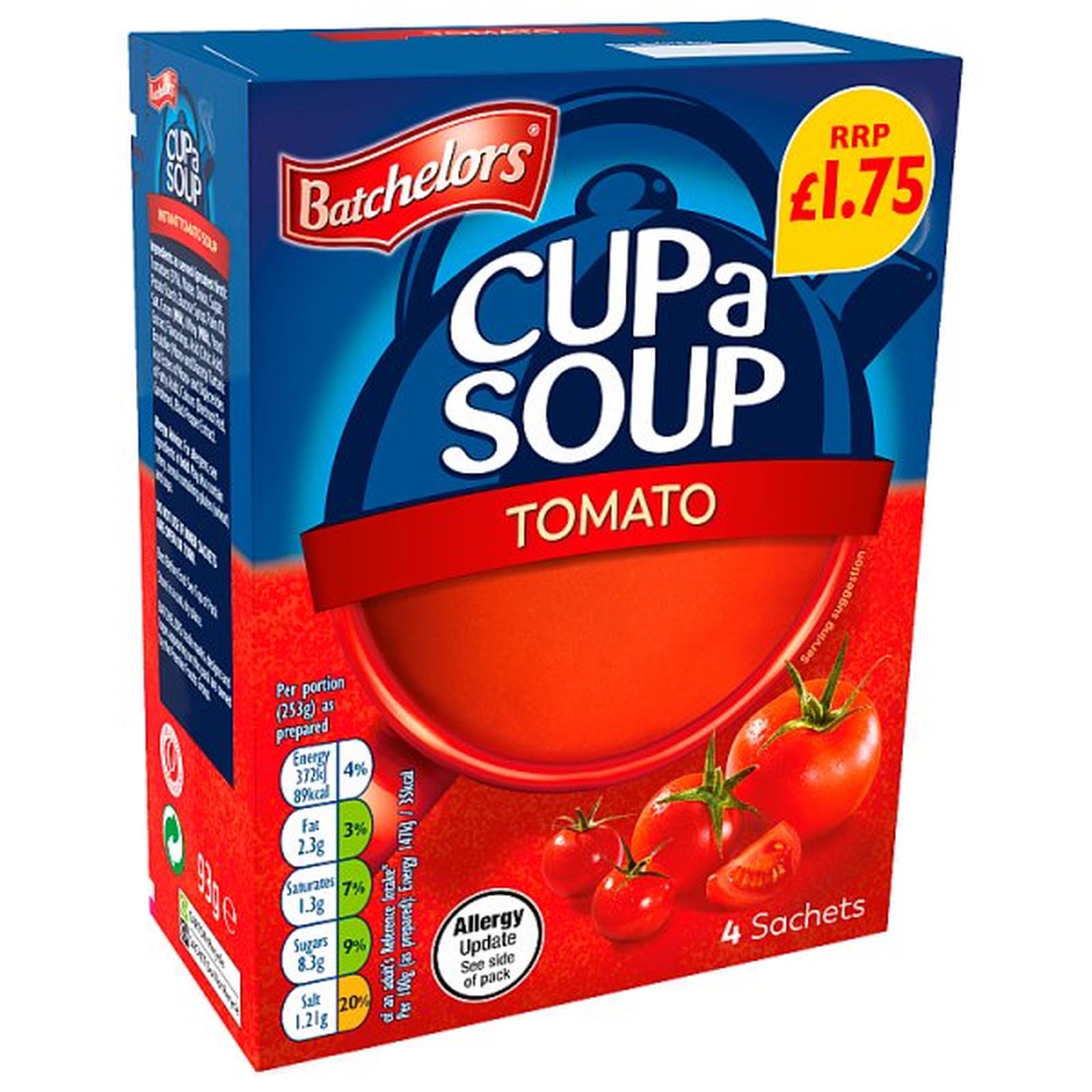 Batchelors Cup a Soup Tomato 4 Instant Soup Sachets 93g