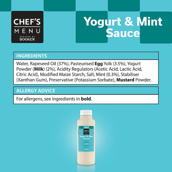 Chef's Menu Yogurt and Mint Sauce Vegetarian Friendly No Artificial Colours Smooth Creamy Base 1 Litre
