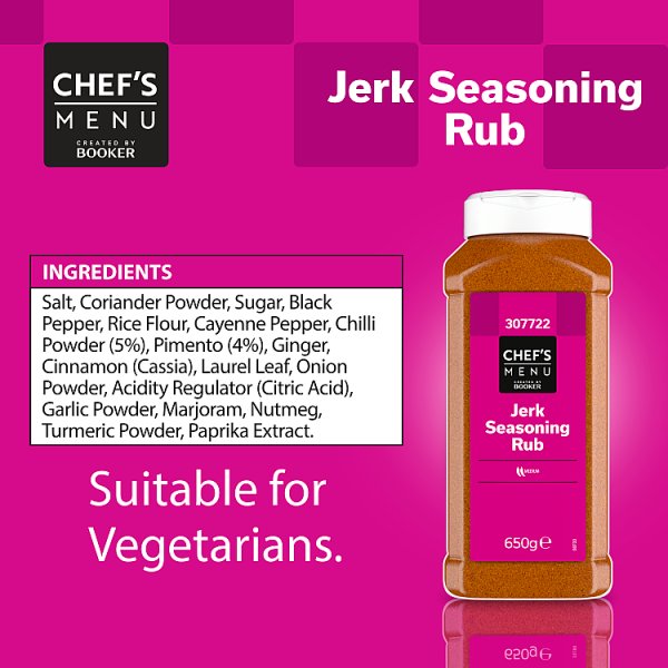 Chef's Menu Jerk Seasoning Rub Authentic Caribbean Flavour Medium Heat 650g Vegetarian Friendly