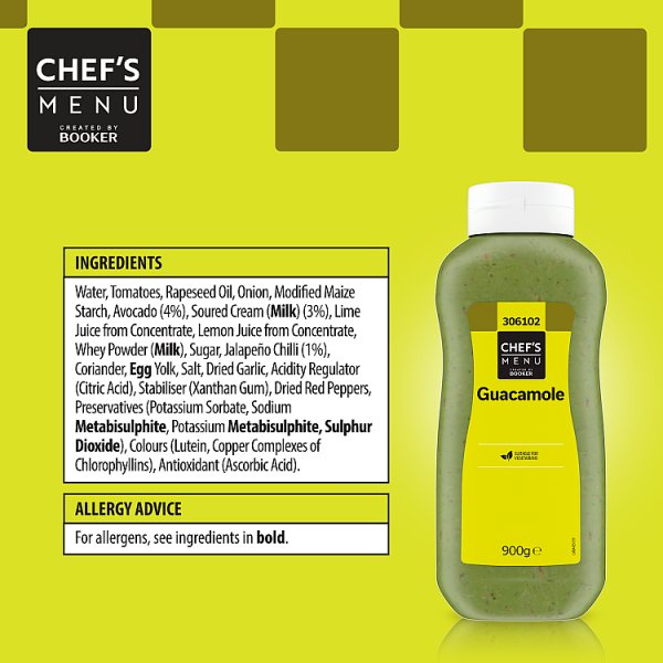 Chef's Menu Guacamole Creamy Avocado and Sour Cream Jalapeño 900g Jar Rich Silky Texture
