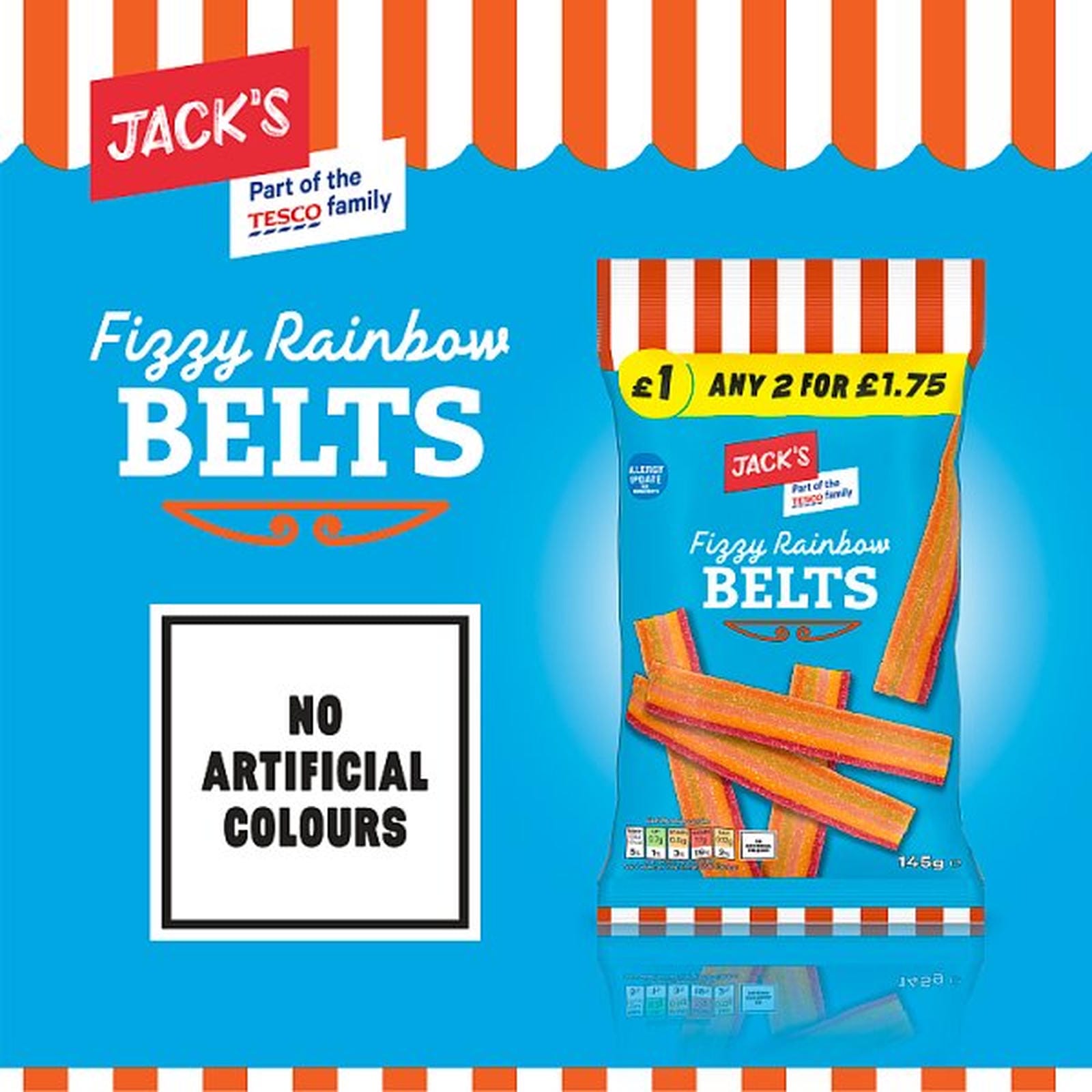 Jack's Fizzy Rainbow Belts 145g