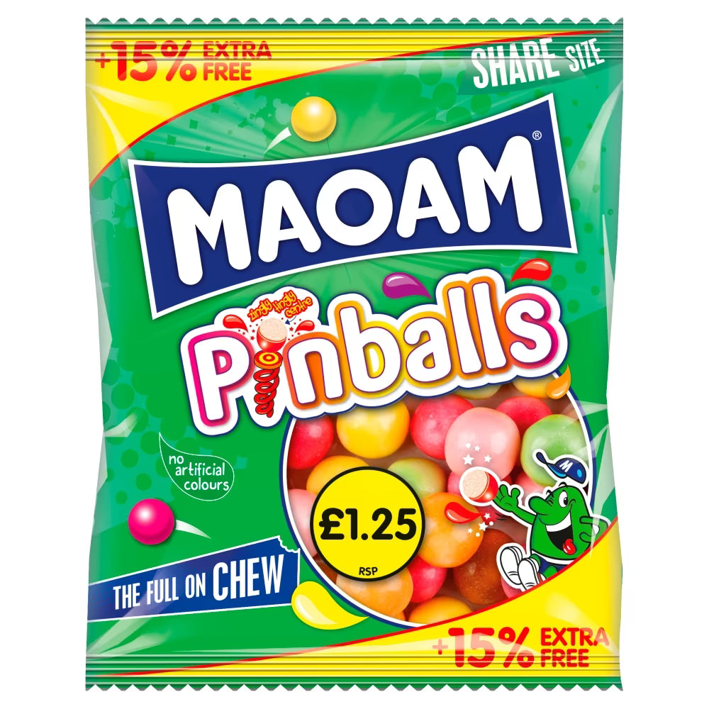 MAOAM Pinballs Fruit & Cola Flavour Chewy Sweets Sharing Bag 161g – 14 x 161g