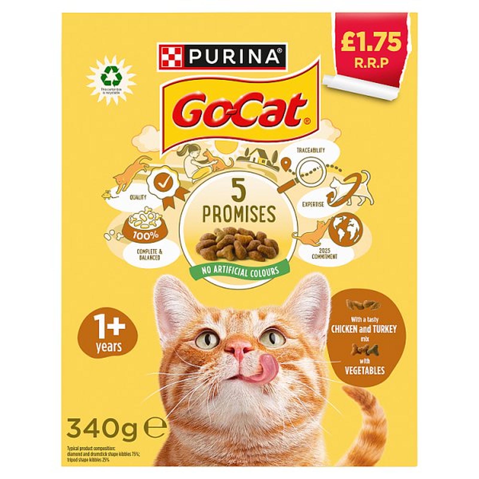 GO-CAT Chicken and Turkey Dry Cat Food 340g PMP