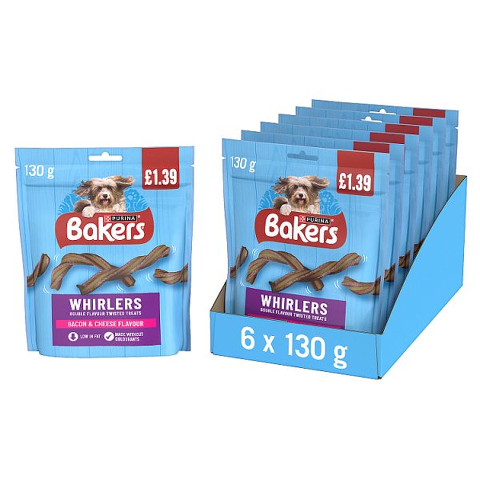 BAKERS Whirlers Bacon and Cheese Dog Treats 130g PMP