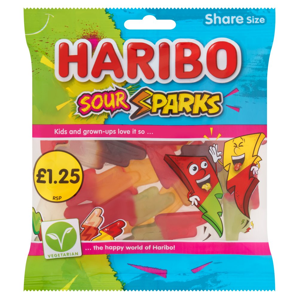 HARIBO Sour Sparks Fruit & Cola Gums Sweets Sharing Bag 140g – 12 x 140g