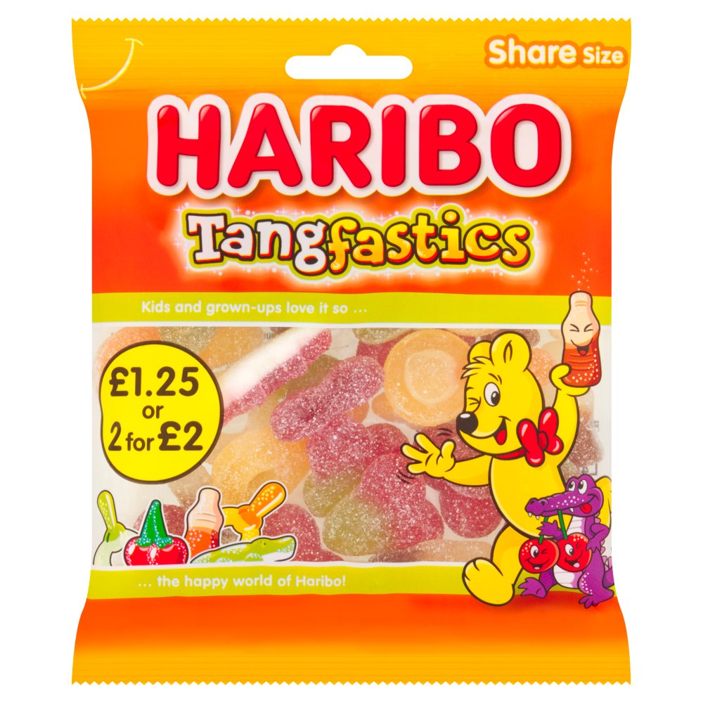 HARIBO Tangfastics Fruit & Cola Flavour Fizzy Jelly Sweets Sharing Bag 140g – 12 x 140g