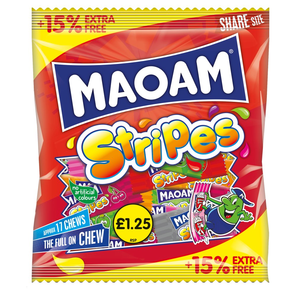 MAOAM Stripes Fruit & Cola Flavour Chewy Sweets Sharing Bag 161g – 14 x 161g