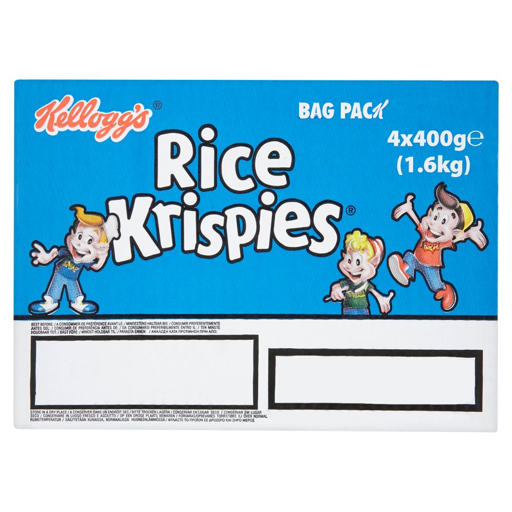Kellogg's Rice Krispies Bag Pack 1.6kg 4 x 400g Family Size Multi Pack For Breakfasts And Snacks