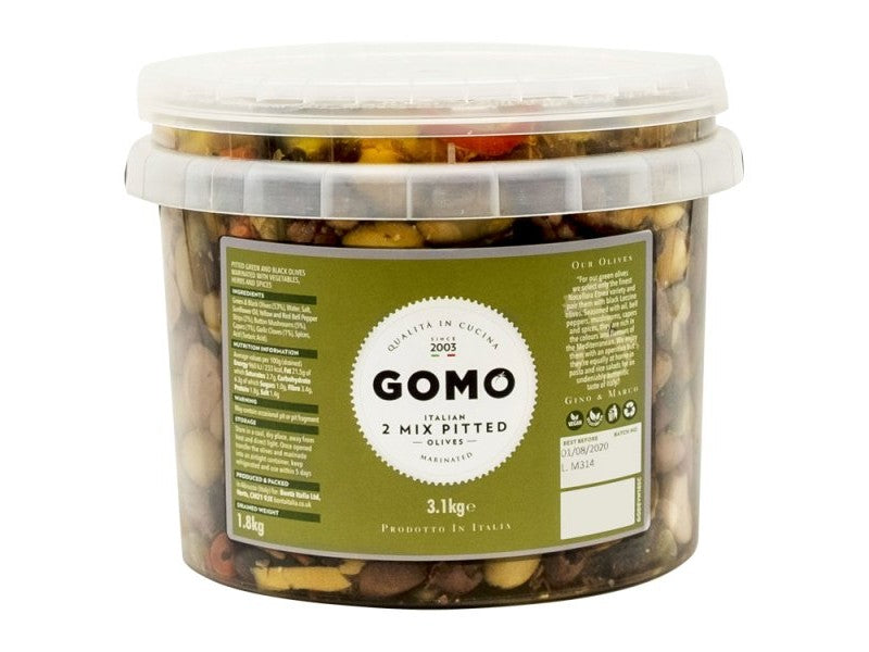 Gomo 2 Olives Italian Mix Pitted 3.1kg Multi Pack 2x3.1kg Foodservice Ready Ideal For Cooking Dressings And Frying