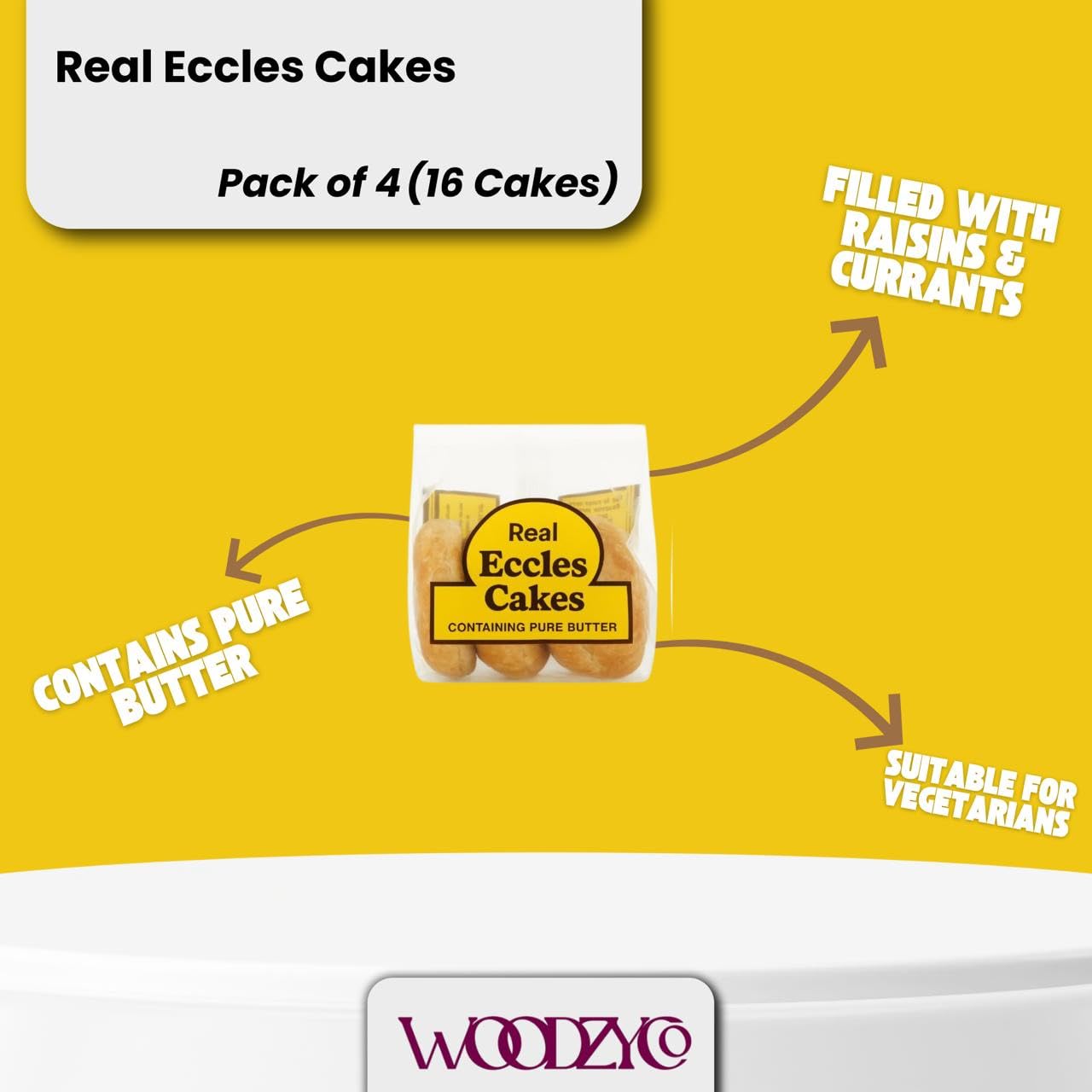 Eccles Cakes WoodzyCo Lancashire - Traditional British Pastry - 4 Pack (16 Cakes)