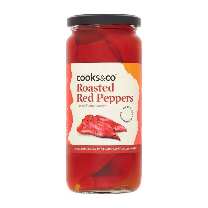 Cooks & Co Roasted Red Peppers In Red Wine Vinegar 360g Multi Pack 6 x 460g Suitable For Salads