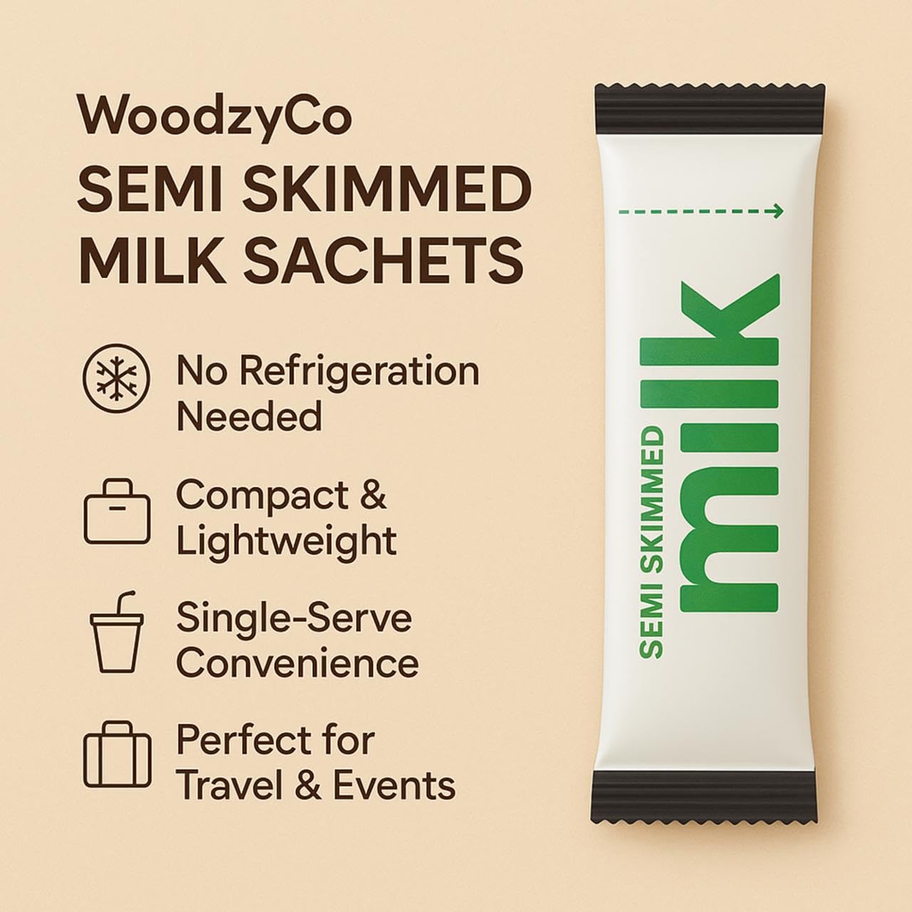 WoodzyCo Milk Stick Sachets Semi Skimmed UHT 10ml 25 Pack Multi Pack Travel On The Go