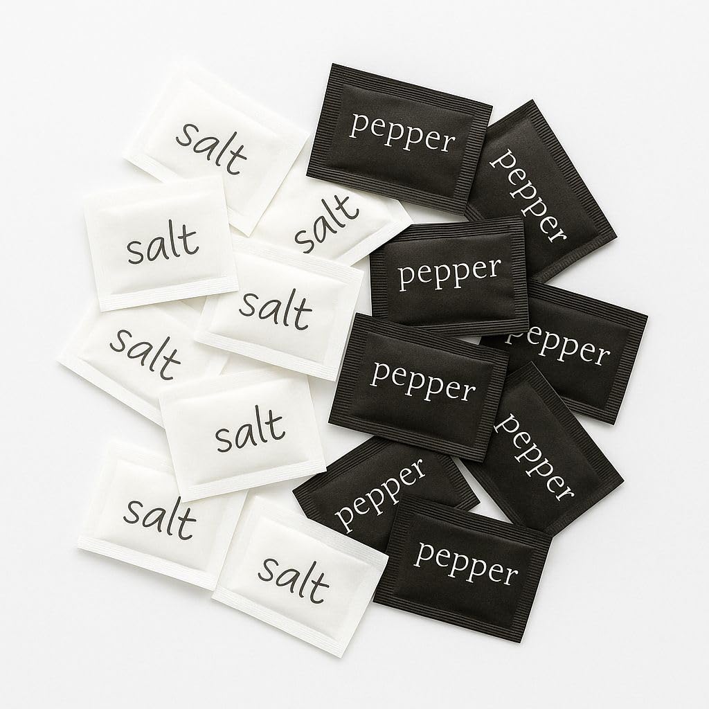 Salt And Pepper Sachet Bundle Travel-Size Condiments 200 Packets For Hotels And Catering