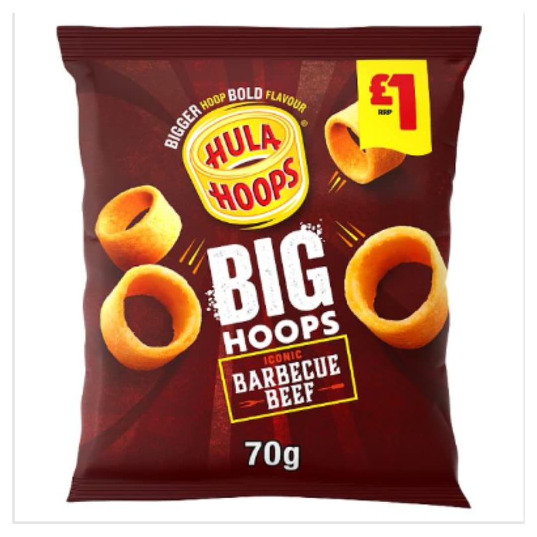 Hula Hoops Big Hoops BBQ Beef Crisps 70g, £1.25 PMP – 20 x 70g