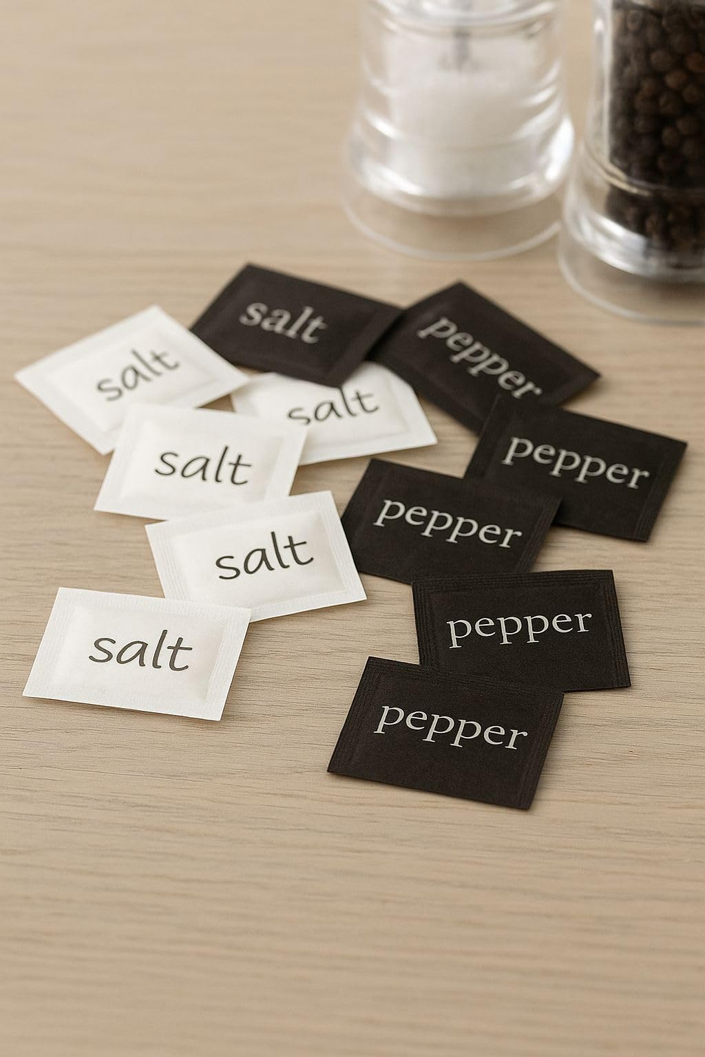 Woodzyco Salt and Pepper Sachets Hygienic 250 Sachets Travel Pack for Holidays and Road Trips