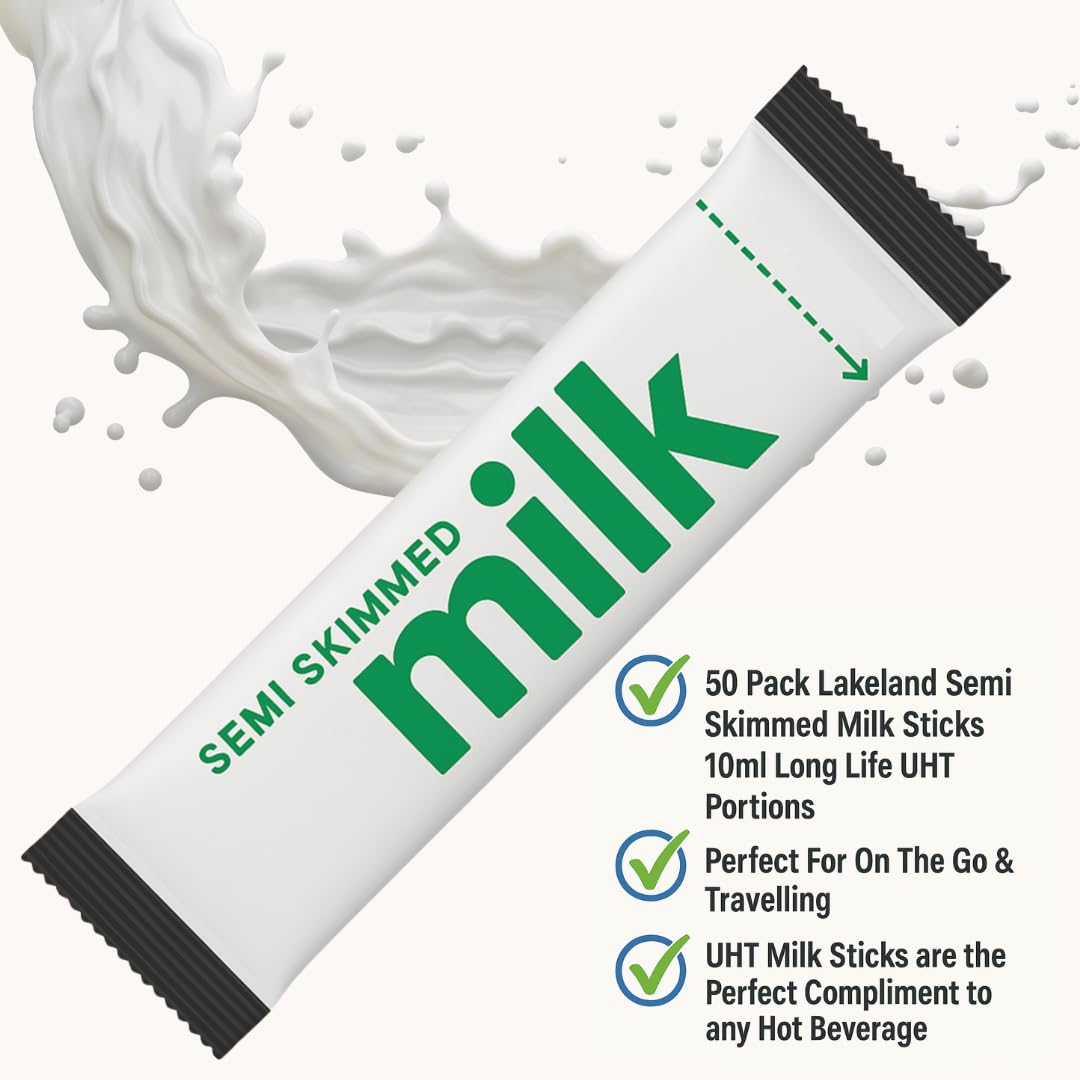 Lakeland UHT Milk Sachets 10ml Single-Use Portions For Coffee On The Go For Office And Travel Use
