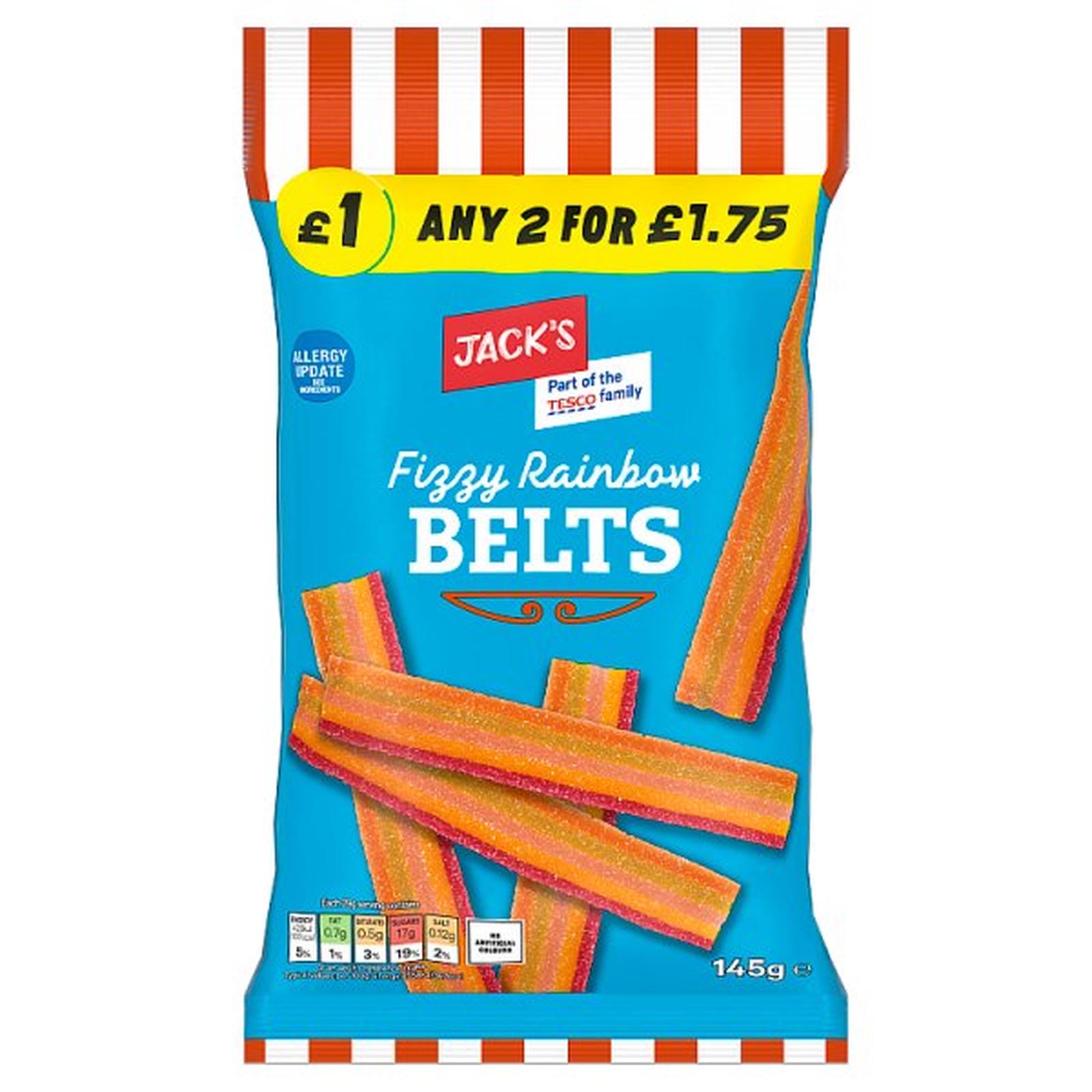 Jack's Fizzy Rainbow Belts 145g