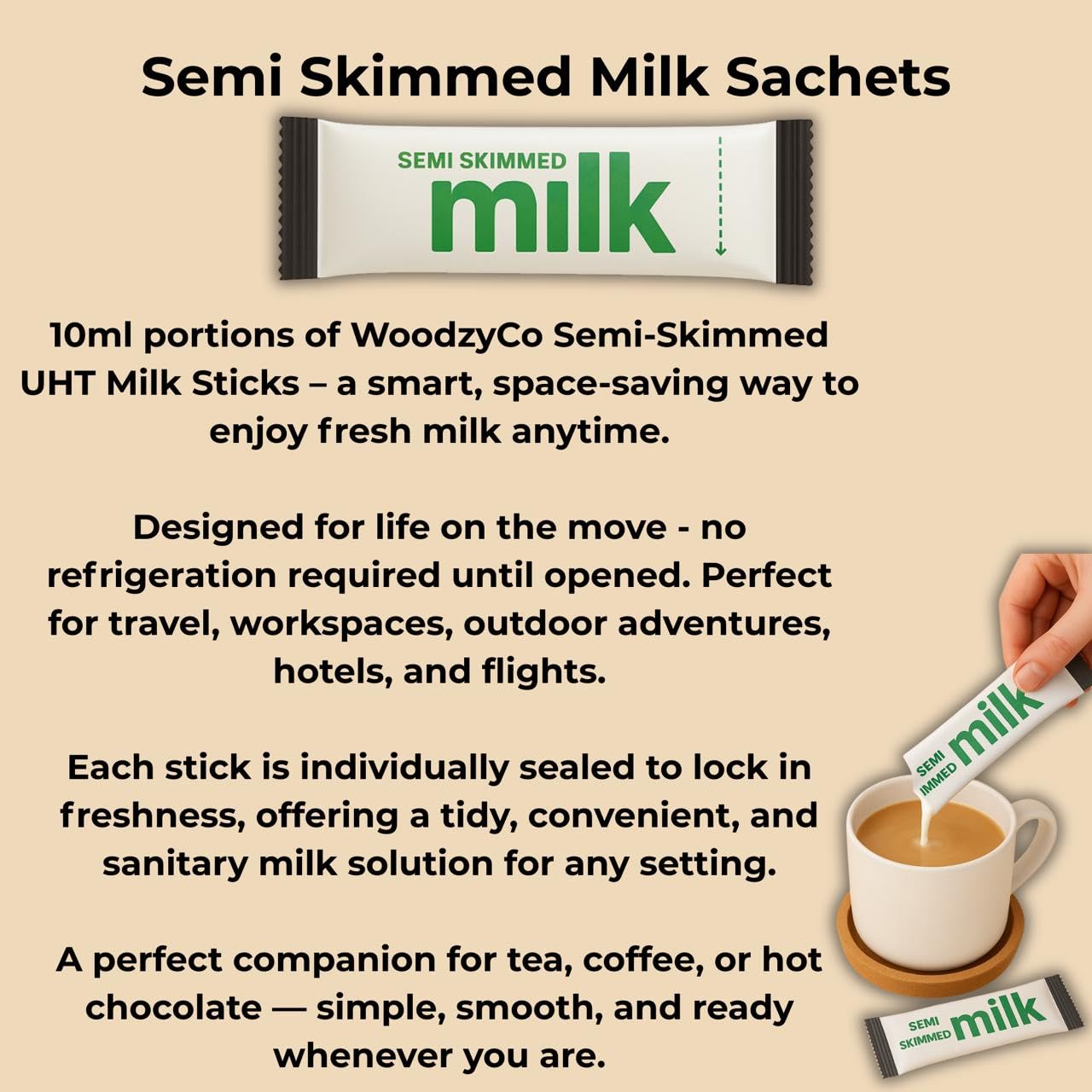 Milk Sachet Bundle WoodzyCo Exclusive Long Life Semi Skimmed Milk Sticks 50 Sachets