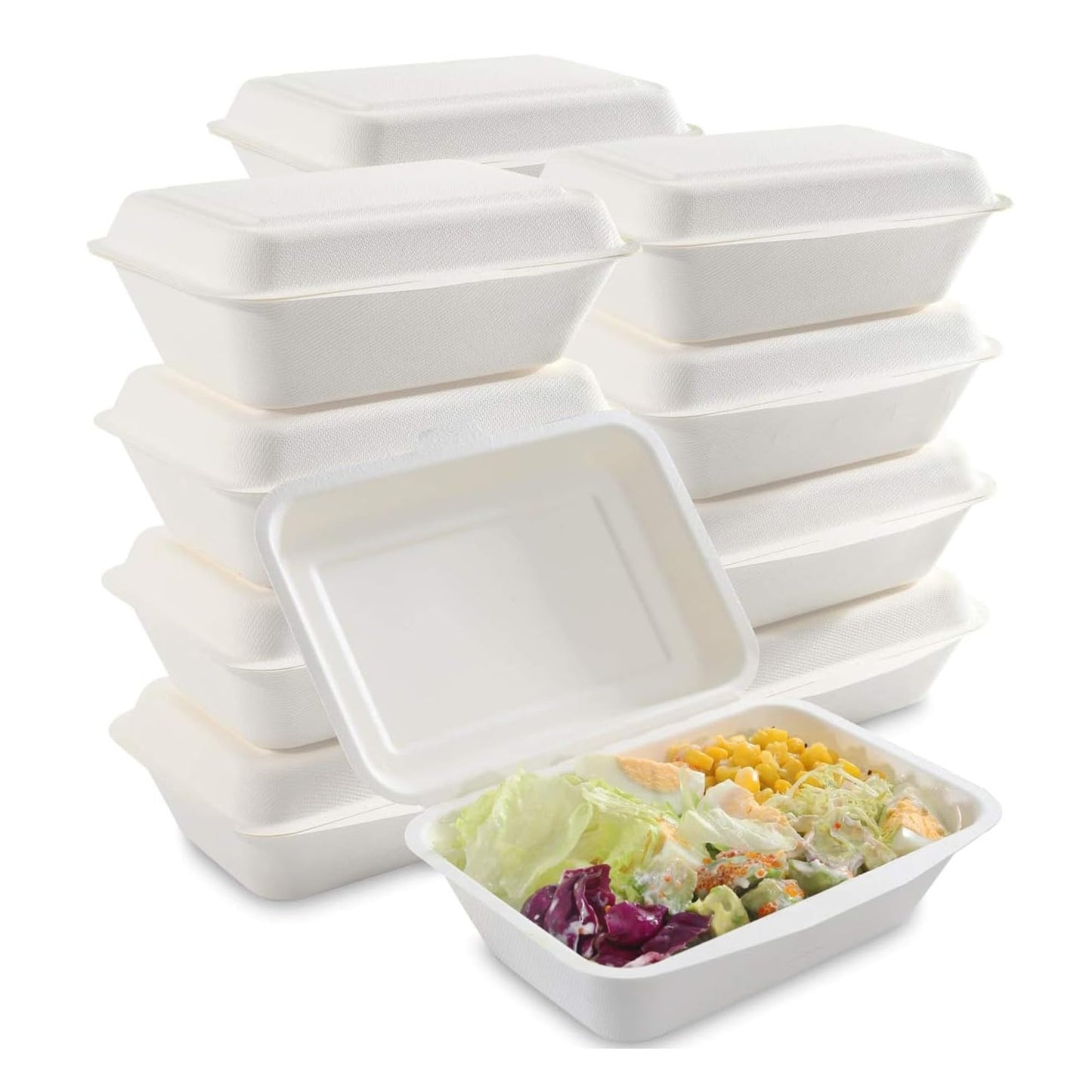 CaterPro 50 Bagasse Food Boxes with Hinged Lids 7x5”/127x178mm – 8 x 50s