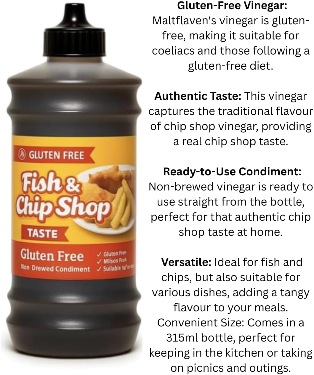 Gluten Free Chip Shop Maltflaven Non Brewed Condiment Coeliac Friendly Ready to Use 315ml Pack of 3