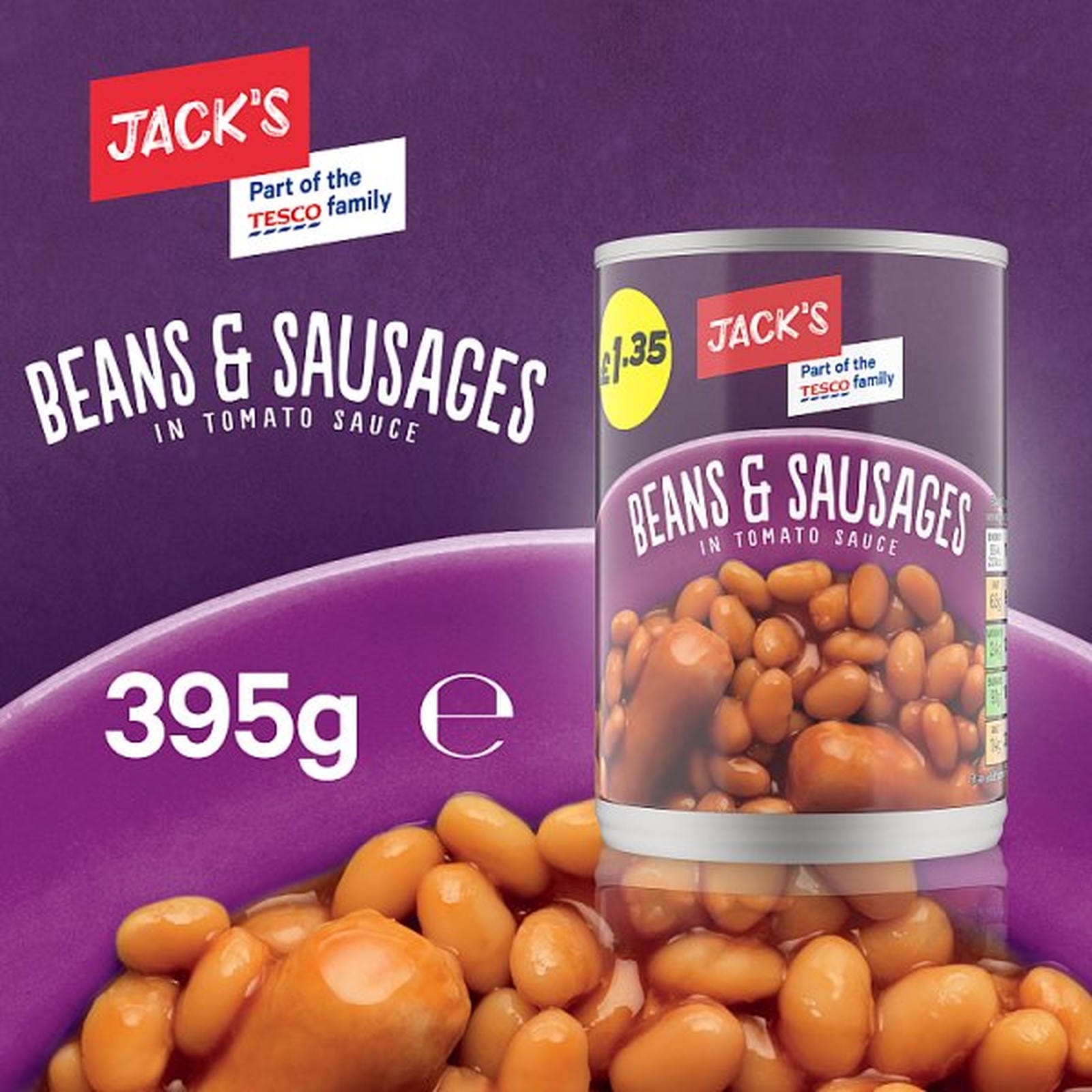 Jack's Beans & Sausages in Tomato Sauce 395g