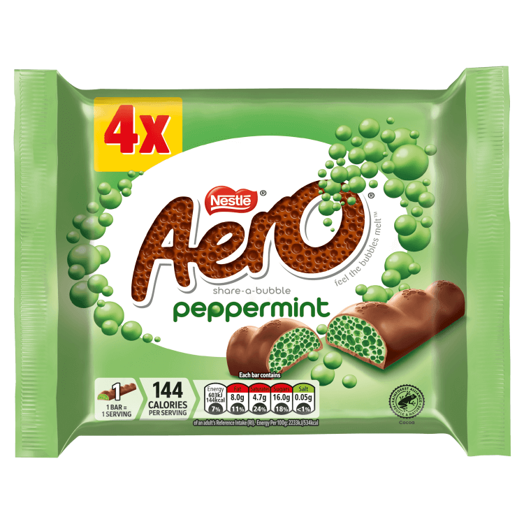 Aero Bubbly Peppermint Chocolate Bar 4 Pack Multipack 108g – 14 x 108g