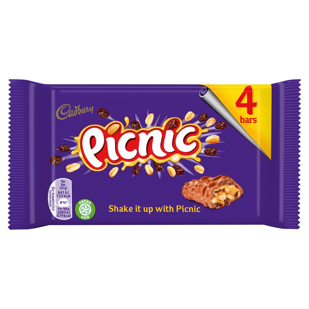 Cadbury Picnic Chocolate Bar 4 Pack Multipack 128g – 10 x 4pk