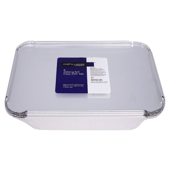 Chef's Larder 6 Oblong Foil Trays with Lids 322mm – 12 x 6pk