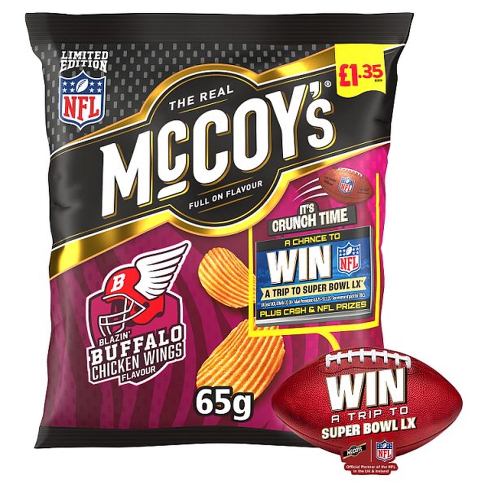 McCoy's Blazin' Buffalo Chicken Wings Crisps 65g, £1.35 PMP