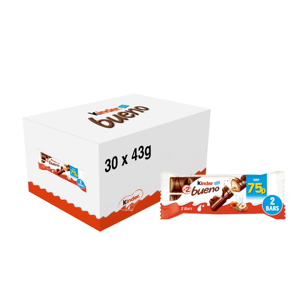 Kinder Bueno Milk Chocolate and Hazelnuts Duo Bar (2 x 43g) Lunch Box – 30 x 43g