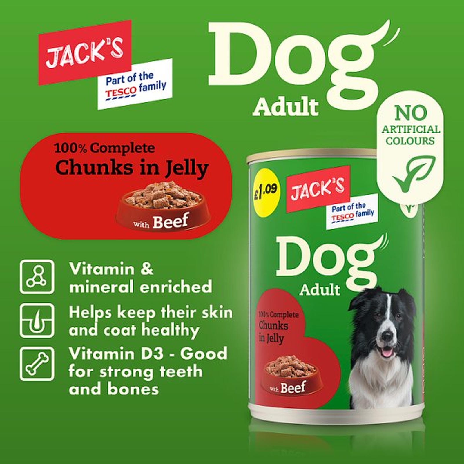 Jack's Dog Adult 100% Complete Chunks in Jelly with Beef 415g