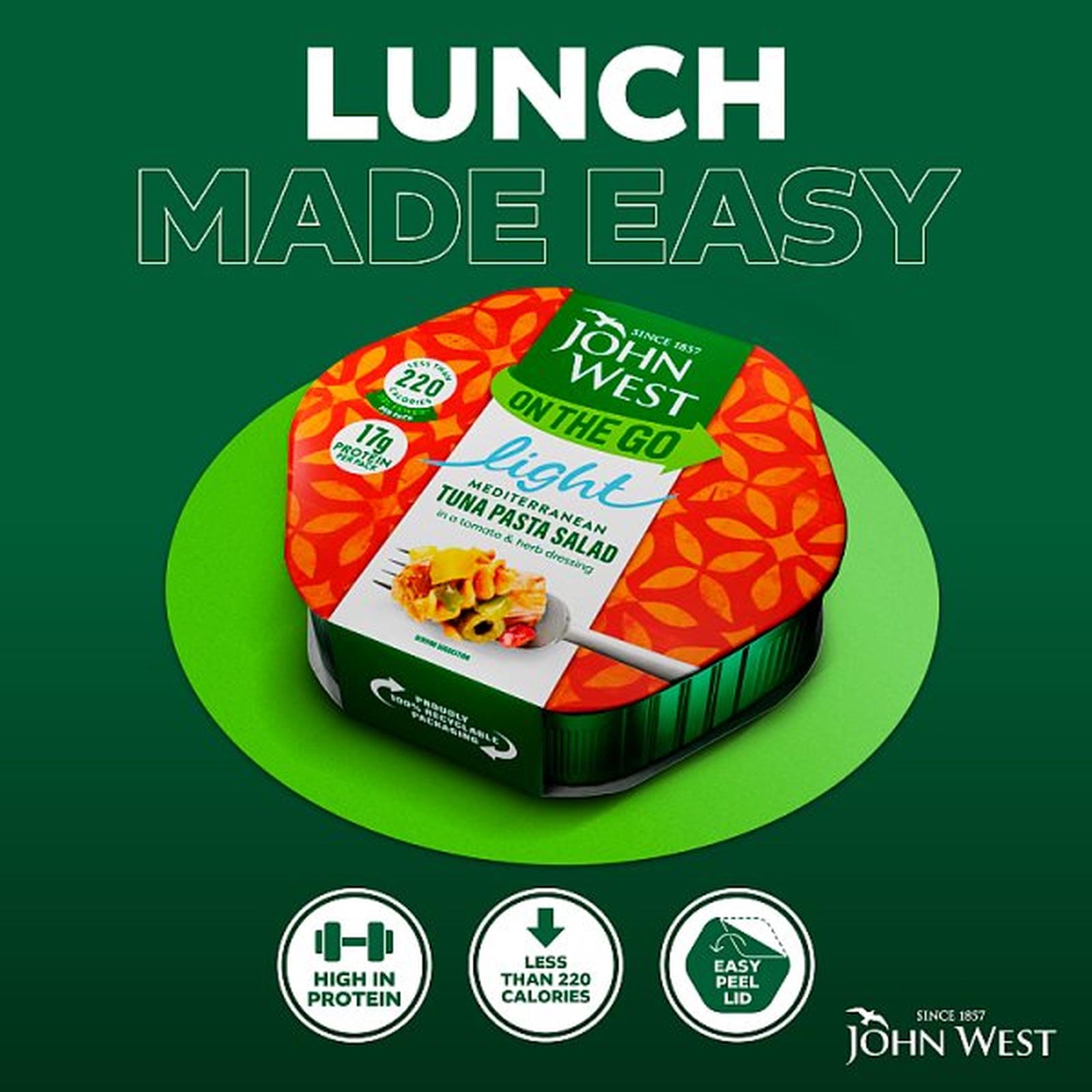 John West on the Go Light Mediterranean Tuna Pasta Salad 220g
