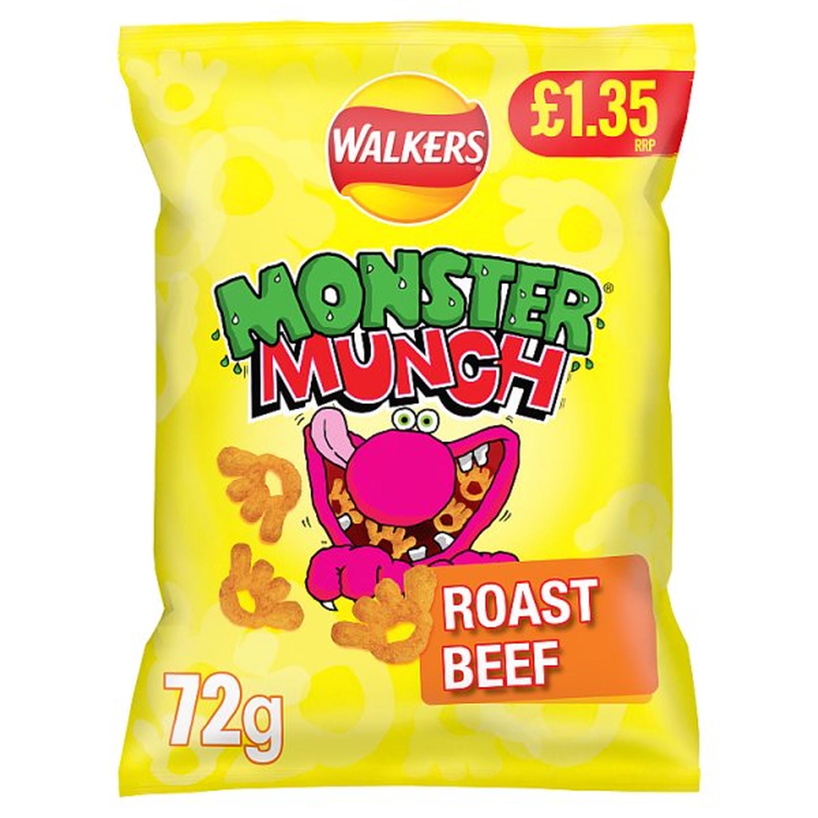 Walkers Monster Munch Roast Beef Crisps 72g PMP £1.35 RRP