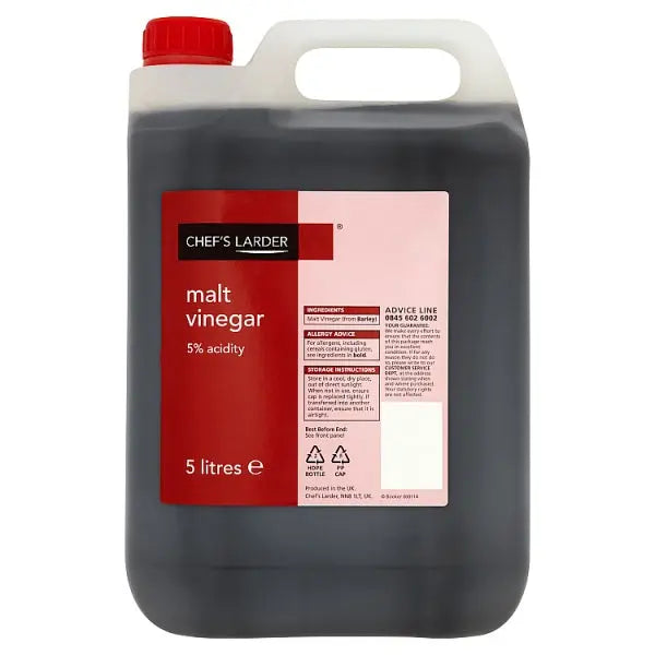 Malt Vinegar Chef's Larder Foodservice Grade 5 Litre Bottle Suitable For Kitchens And Catering 4 x 5 Litre Pack