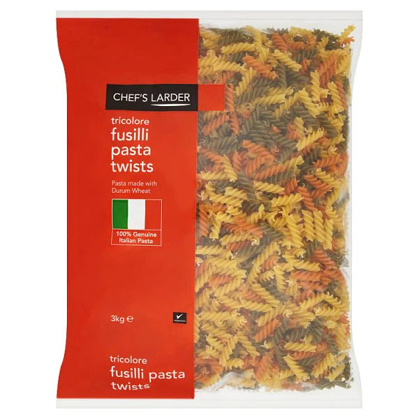 Chef's Larder Tricolore Fusilli Pasta Twists 3kg Bulk Multi Pack Case of 4 x 3kg