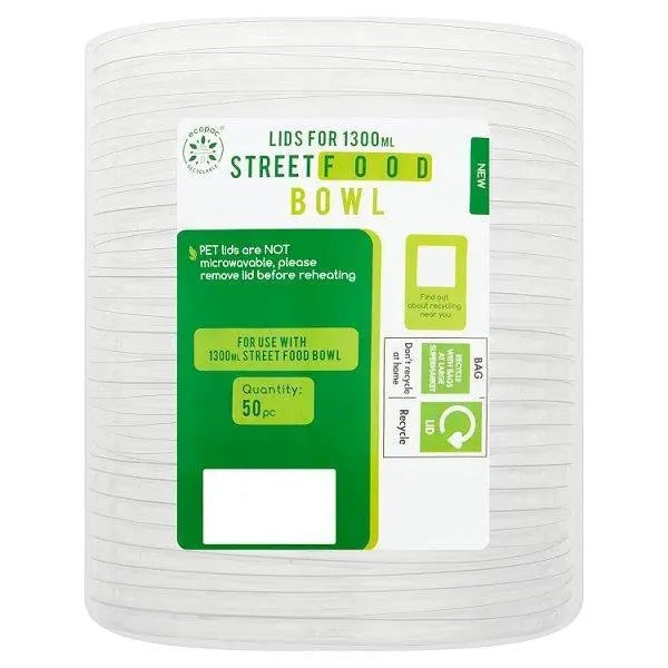 Ecopac 50 Lids for 1300ml Street Food Bowl – 6 x 50s
