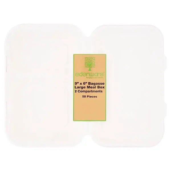 Edenware 9'' x 6" Bagasse Large Meal Box 50 Pieces – 4 x 50pk
