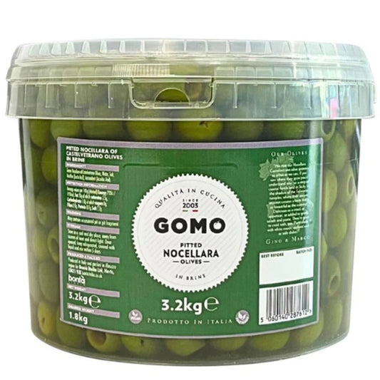 Gomo Pitted Nocellara Olives In Brine 3.2kg Ideal For Mediterranean Dishes And Tapas