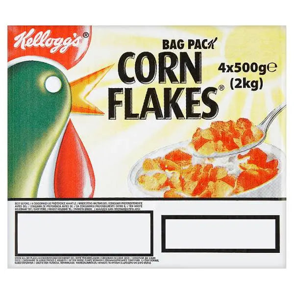 Kellogg's Corn Flakes Cereal Bag Pack Multi Pack 500g Each 4 x 500g Total 2kg Bulk