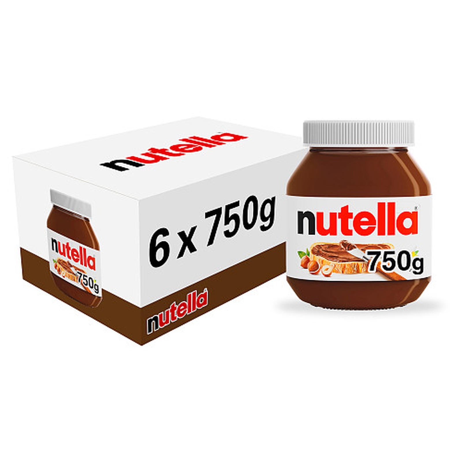 Nutella Hazelnut Chocolate Spread Jar 750g Multi Pack 6 x 750g For Foodservice Use