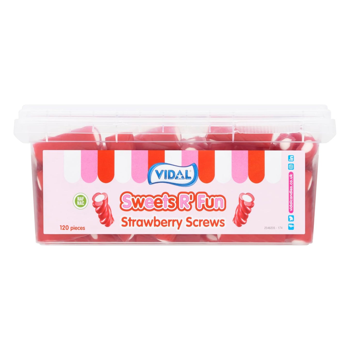 Vidal Sweets R' Fun Strawberry Screws 120 Pieces 780g – 6 x 120pcs