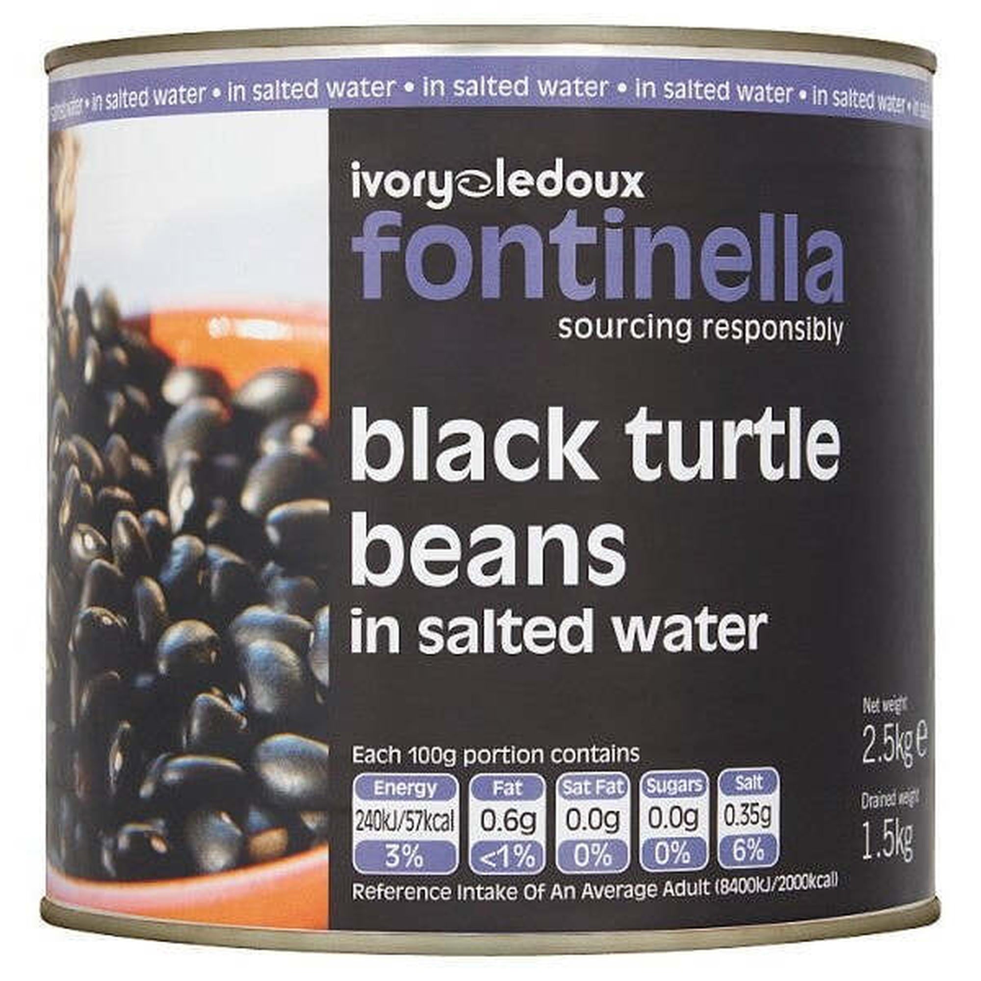 Ivorys Ledoux Fontinella Black Turtle Beans Salted Water 2.5kg Pack Size 1 x 2.5kg