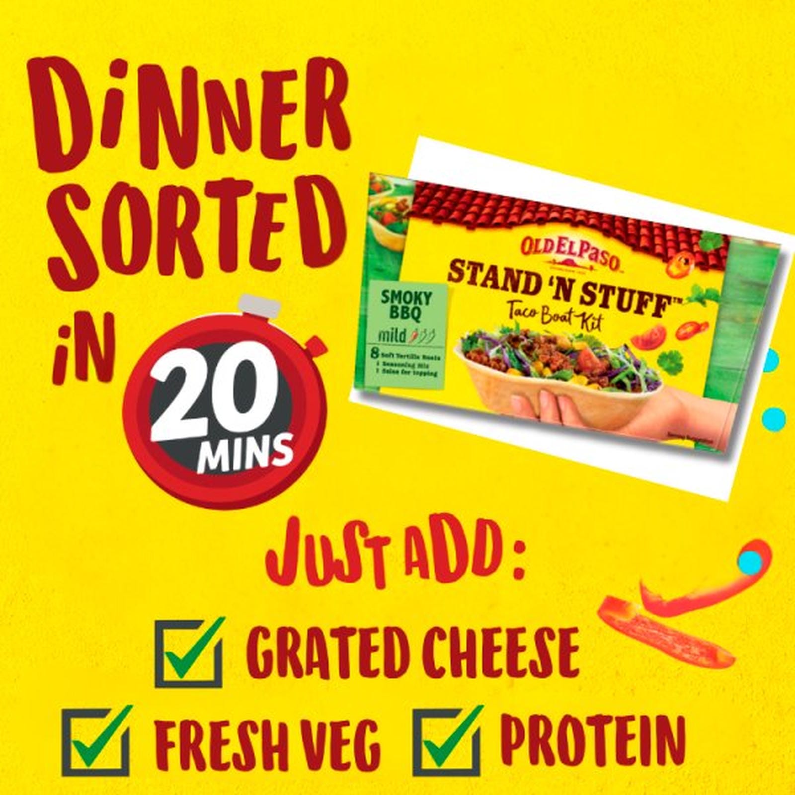 Old El Paso Stand 'N Stuff Smoky BBQ Taco Boat Kit 350g