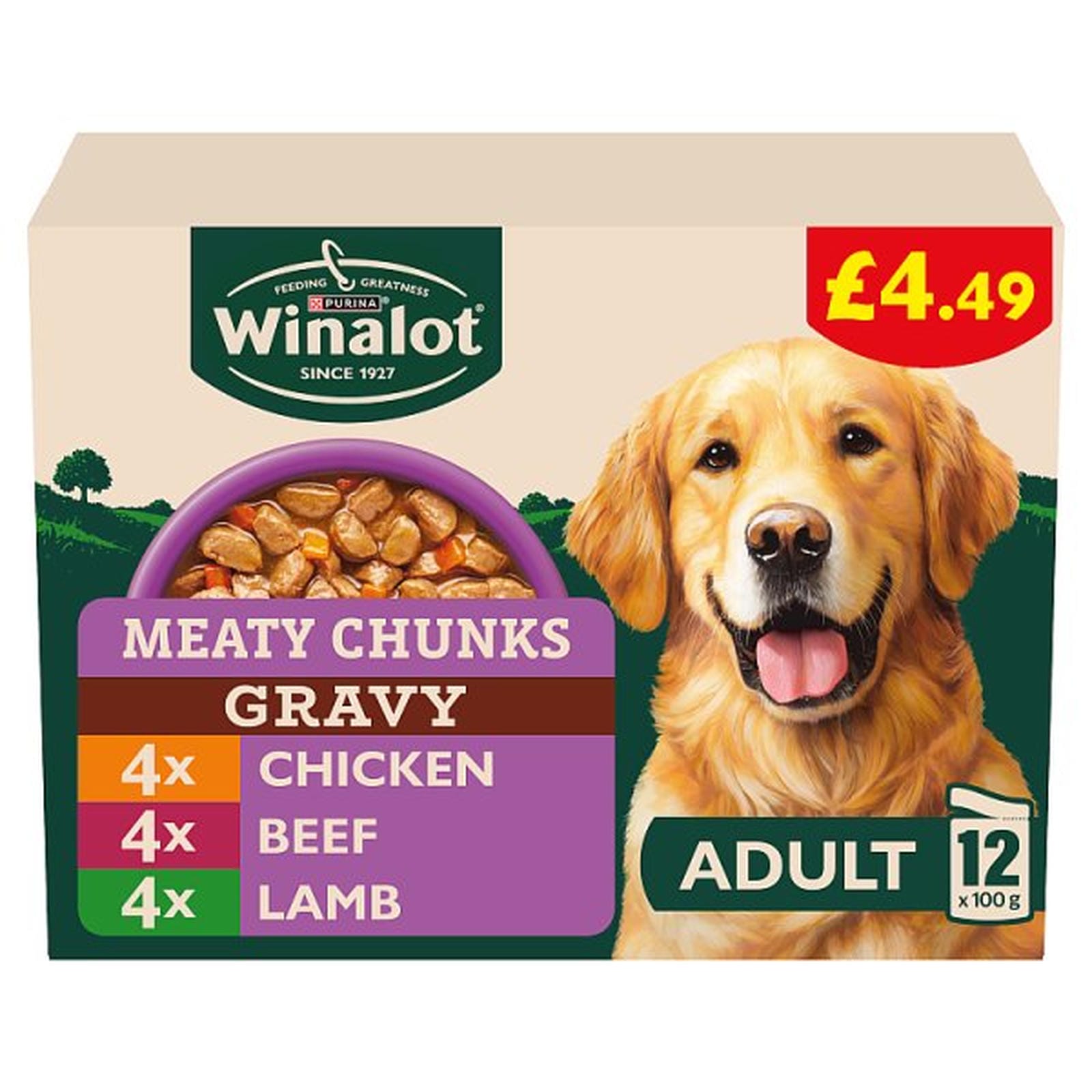 WINALOT Meaty Chunks Mixed in Gravy Wet Dog Food 12x100g PMP