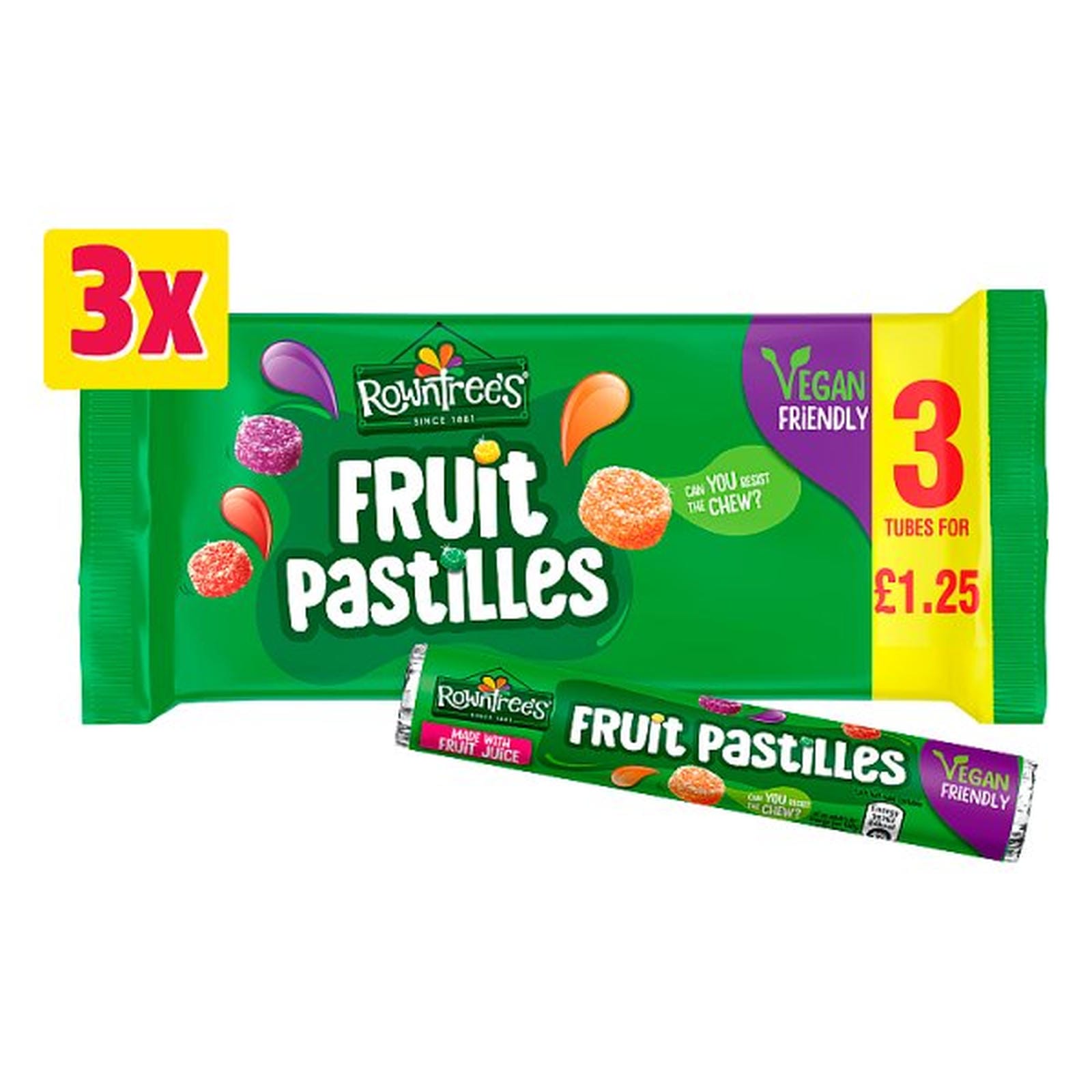 Rowntree's Fruit Pastilles Sweets 3 Pack Multipack 123g PMP £1.25