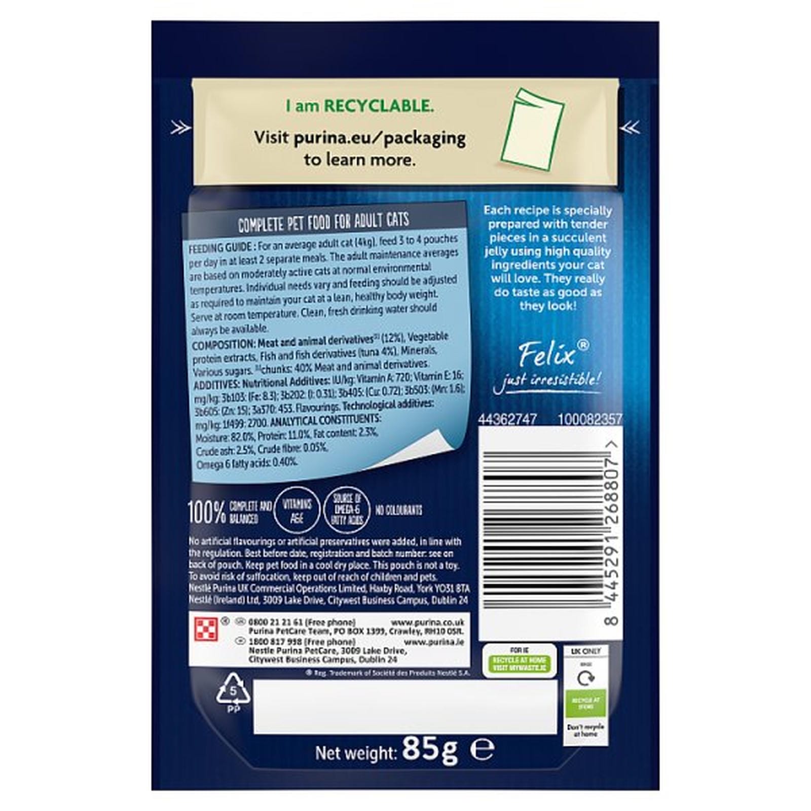 FELIX As Good As it Looks Tuna in Jelly Wet Cat Food 85g PMP