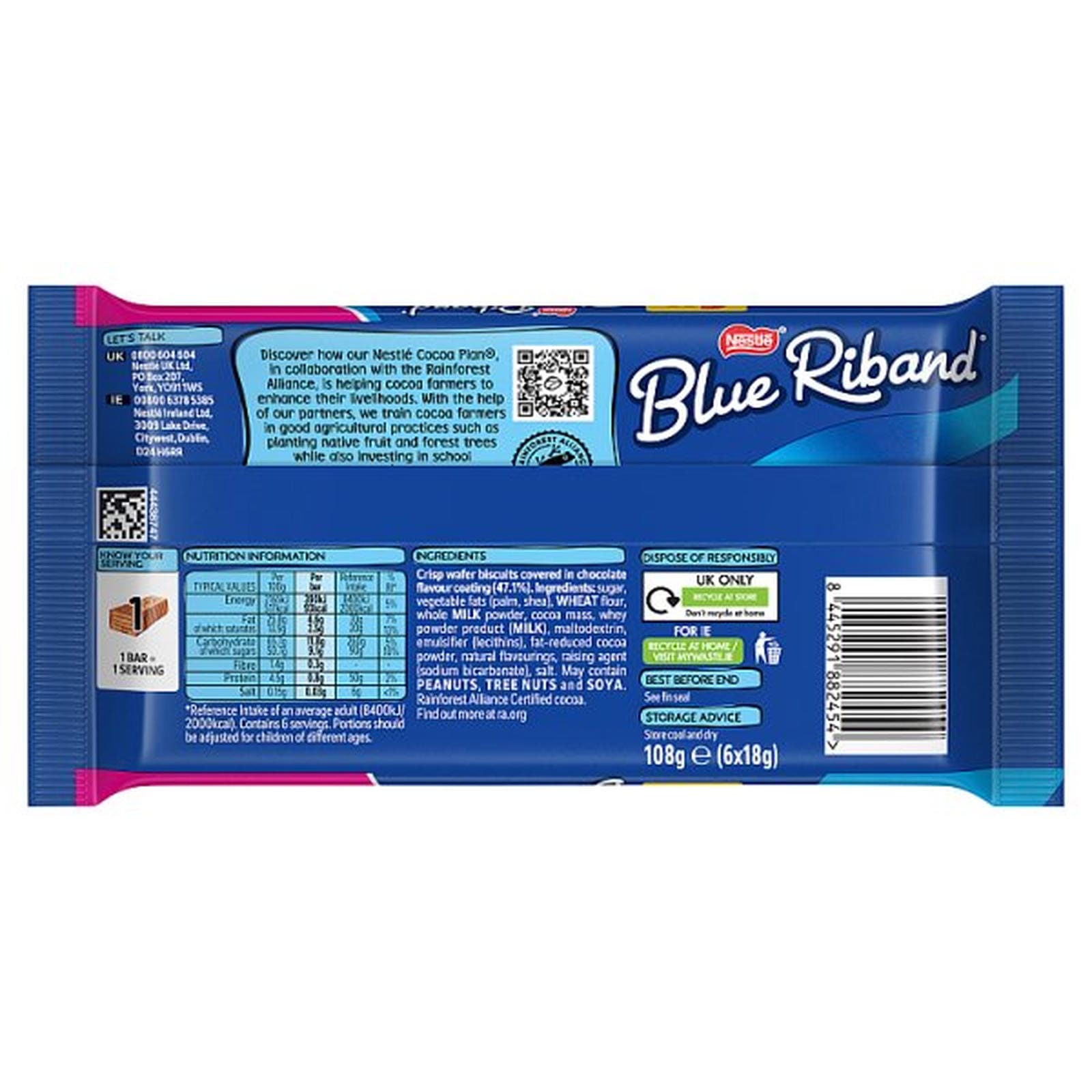 Blue Riband Wafer Biscuit Bar 6 Pack Multipack 108g PMP £1.25