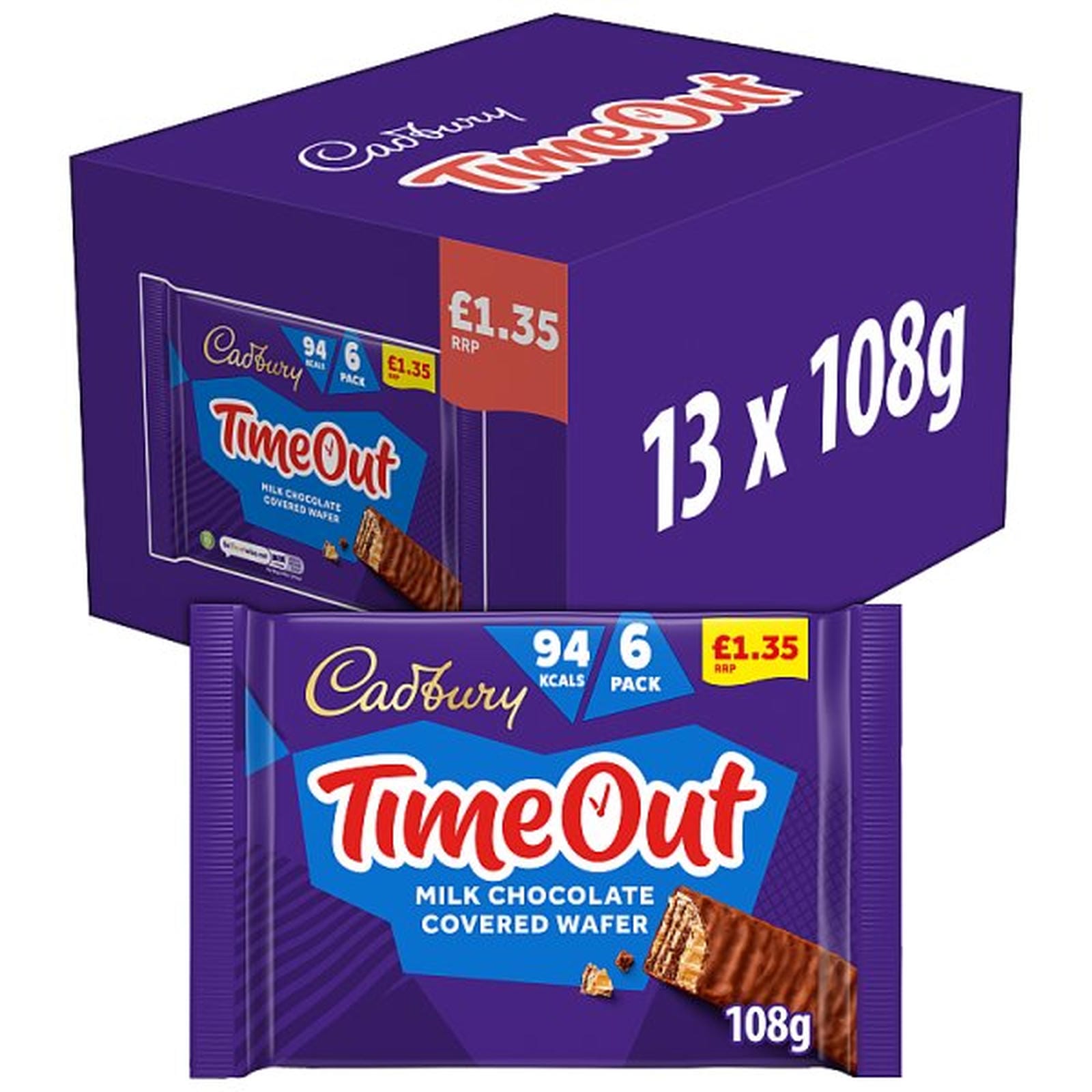 Cadbury Timeout Milk Chocolate Covered Wafer Biscuit Bars Muiltipack 108g (6 x 18g) PMP £1.35